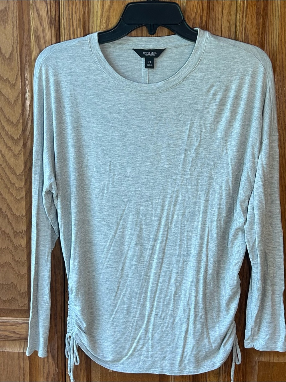 Simply Vera Vera Wang Light Gray Long-Sleeve Side-Ruched Tee